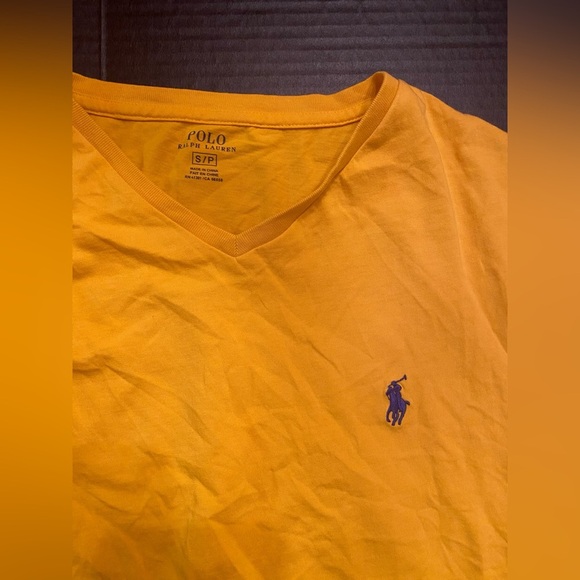 POLO RALPH LAUREN Men’s Classic T-Shirt Size Small Yellow Short Sleeve V-Neck - Picture 3 of 4